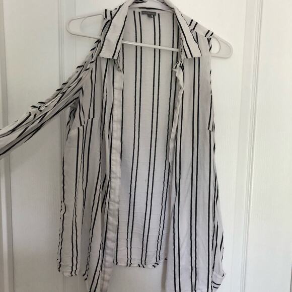 Charlotte Russe Women's Button Up Shirt Cold Shoulder Long Sleeve‎ Striped Small - Picture 3 of 9